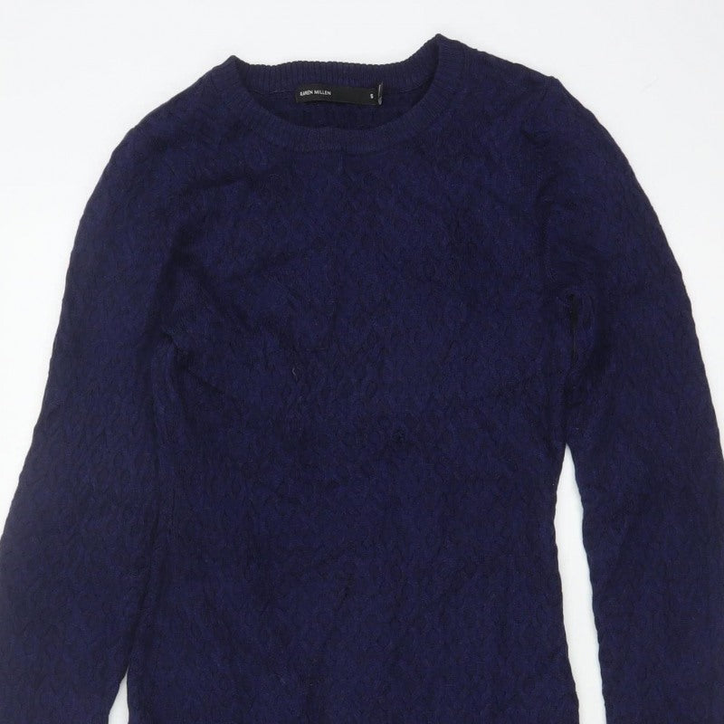 Karen Millen Women Blue S Wool Knit Midi Jumper Dress Long Sleeve