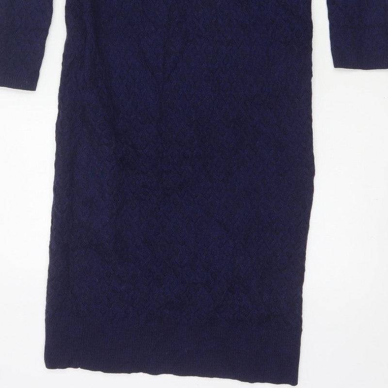 Karen Millen Women Blue S Wool Knit Midi Jumper Dress Long Sleeve
