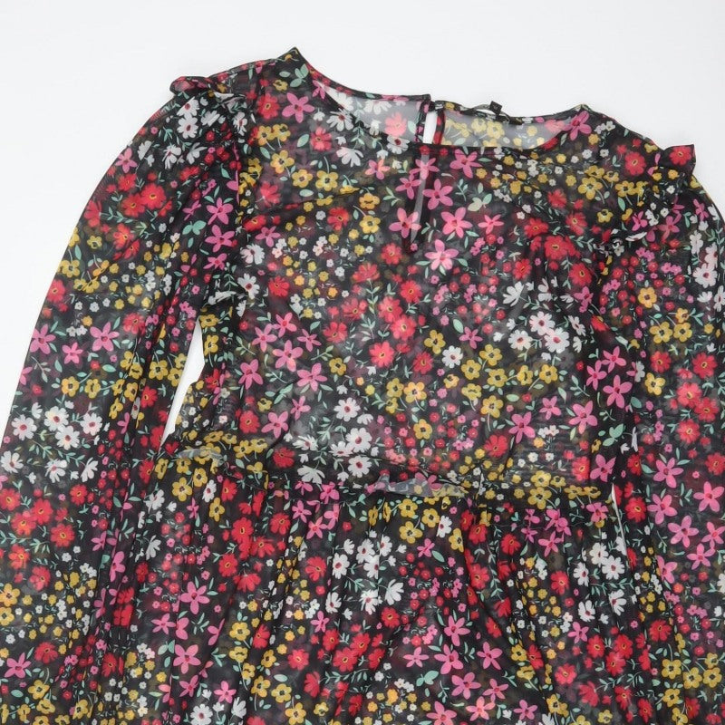 Next Women Multicoloured Floral UK 12 Midi A-Line Chiffon Dress