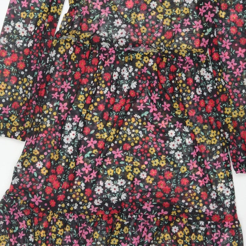 Next Women Multicoloured Floral UK 12 Midi A-Line Chiffon Dress