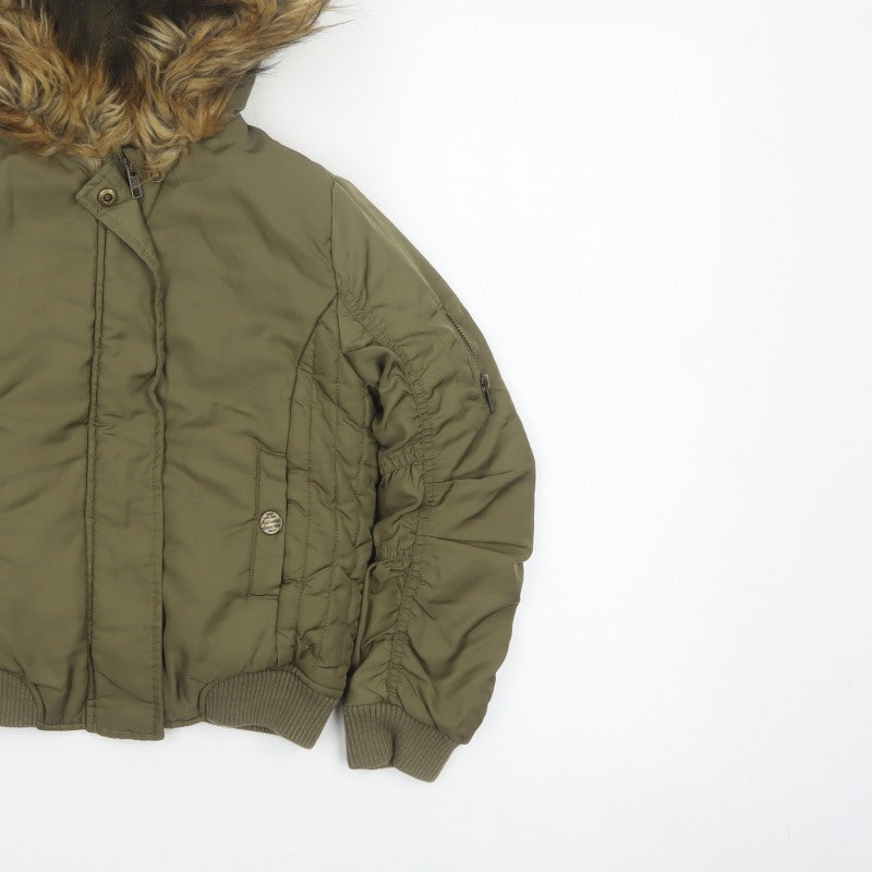 Additional view of Next girls’ green faux fur hood padded bomber jacket age 8 years