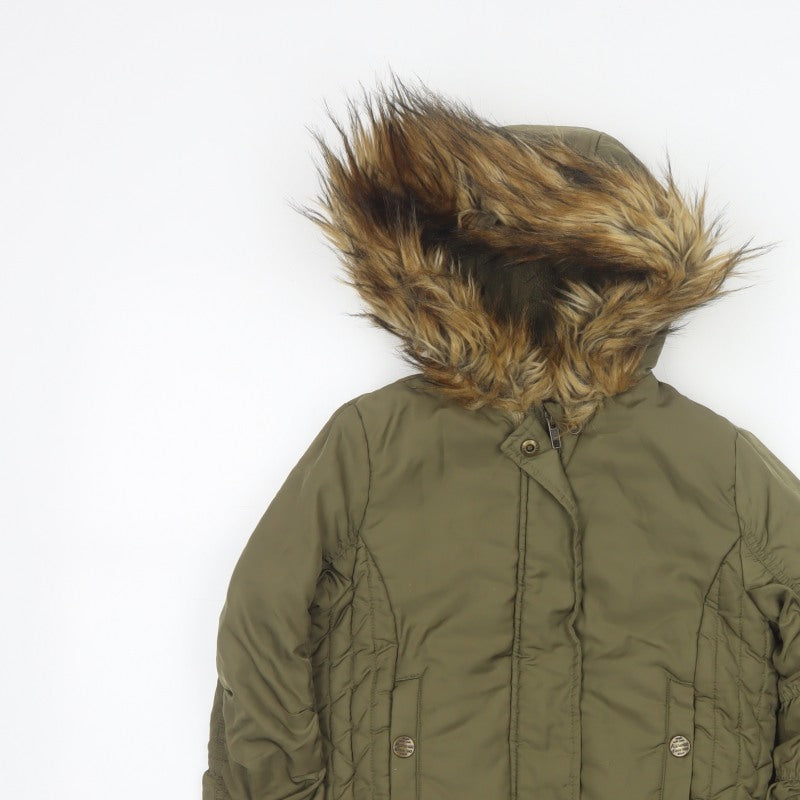 Additional view of Next girls’ green faux fur hood padded bomber jacket age 8 years