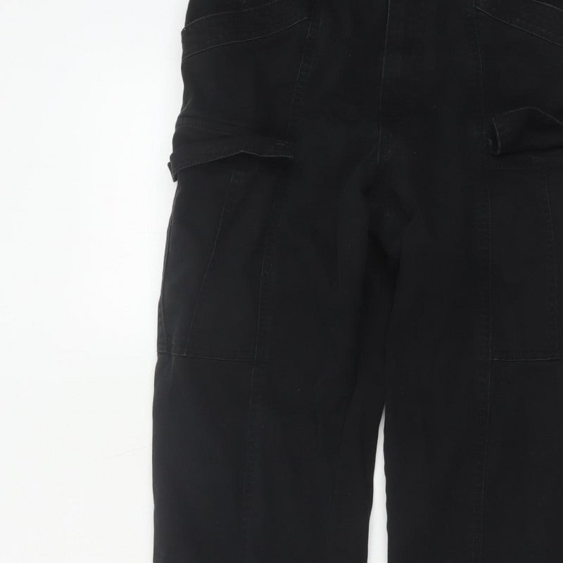 H&M Women Black UK 8 Cargo Straight Leg Cotton Utility Trousers