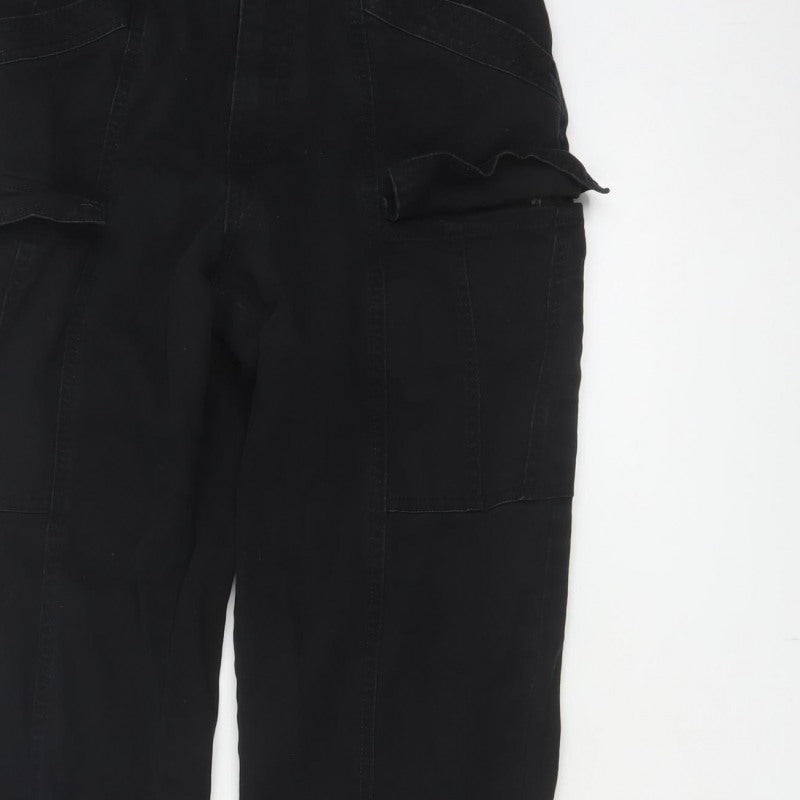 H&M Women Black UK 8 Cargo Straight Leg Cotton Utility Trousers