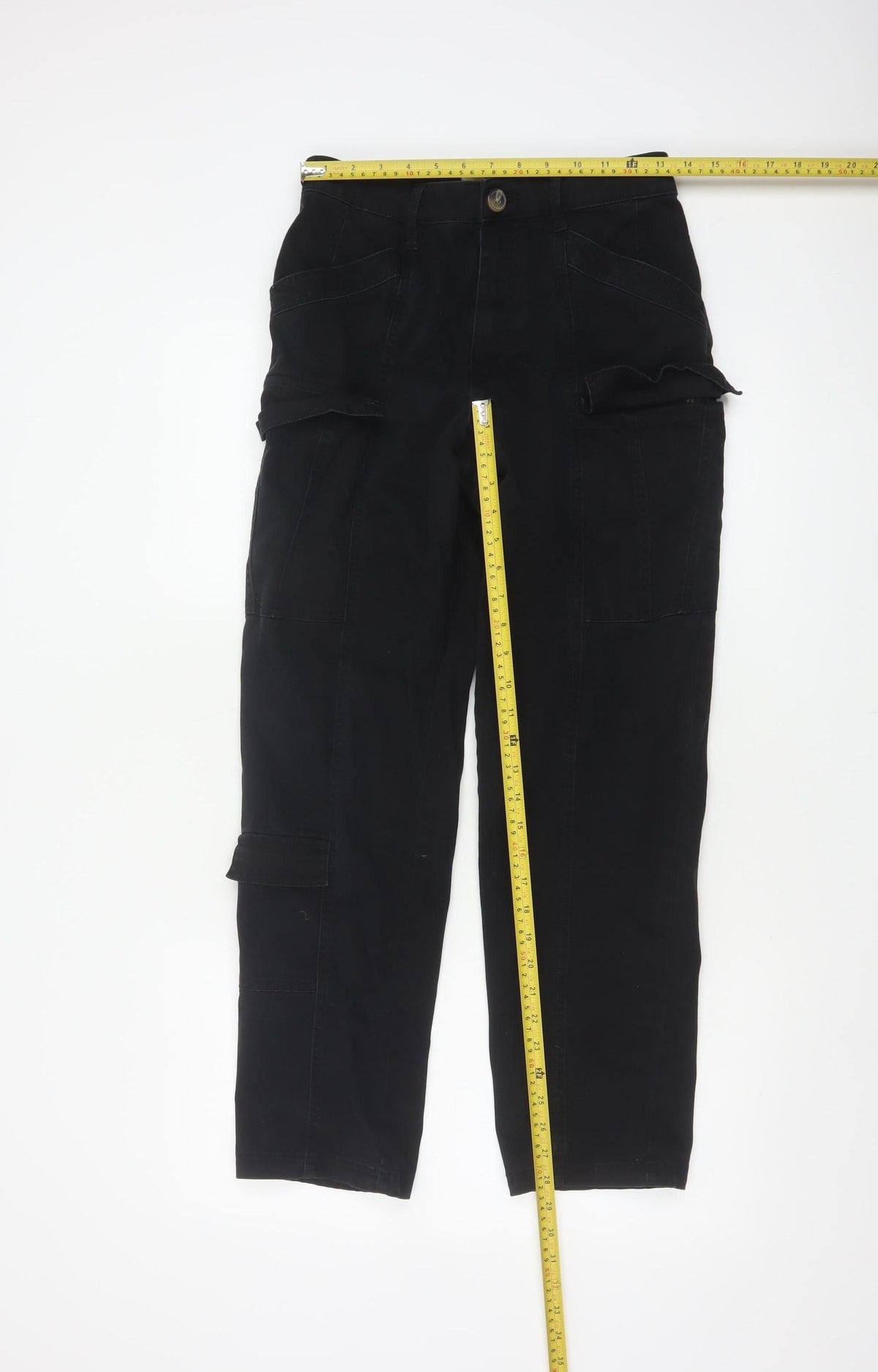 H&M Women Black UK 8 Cargo Straight Leg Cotton Utility Trousers