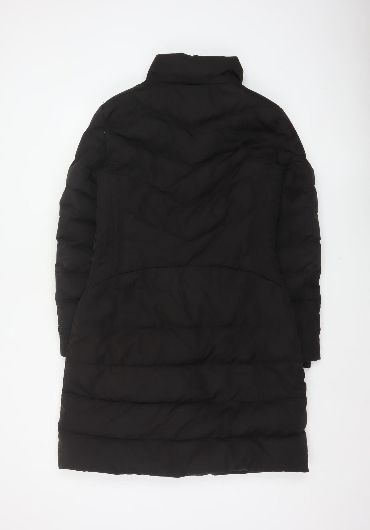 Zara Women Black M Long Quilted Puffer Coat Zip Padded Winter
