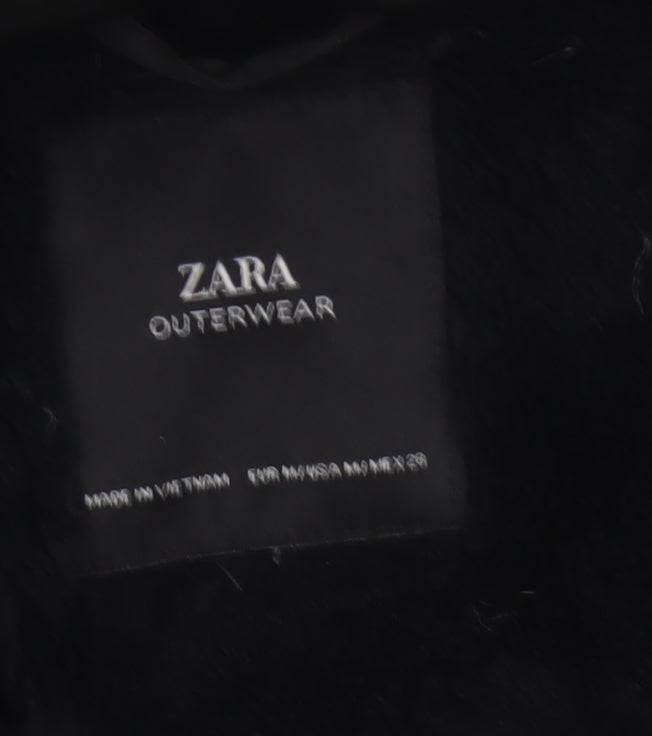 Zara Women Black M Long Quilted Puffer Coat Zip Padded Winter