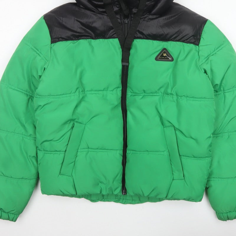 River Island Women’s Green Black Size 10 Hooded Puffer Jacket