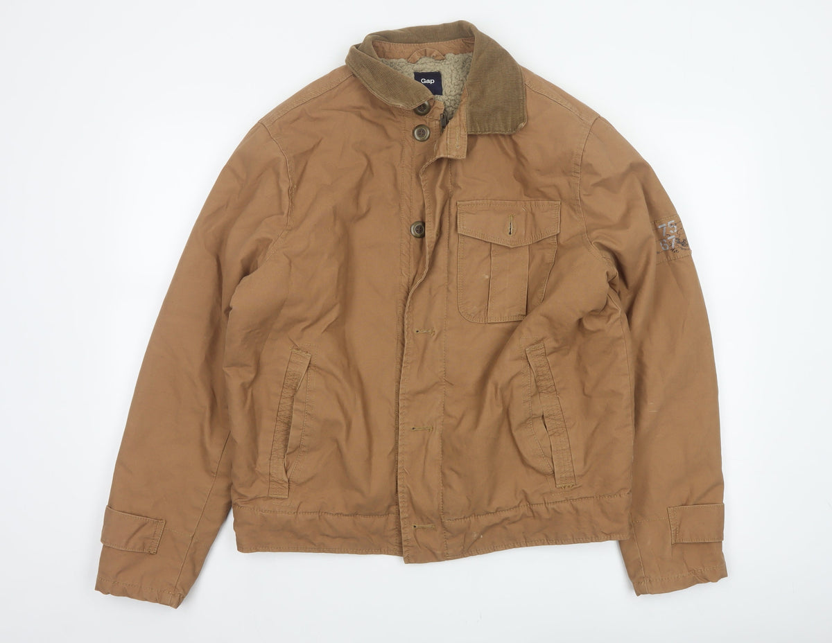 Gap Men’s Brown Size S Cotton Canvas Fleece-Lined Military Jacket
