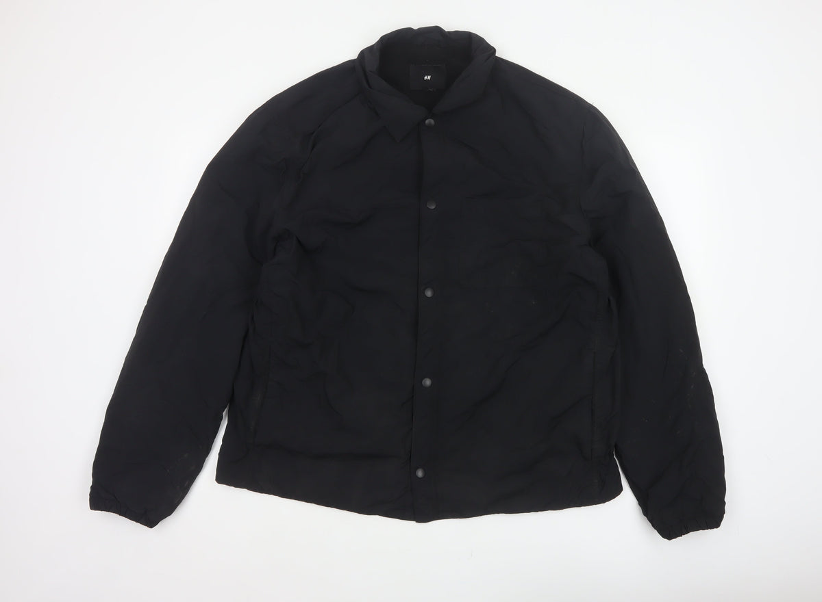 H&M Men's Black L Padded Snap Front Polyamide Jacket