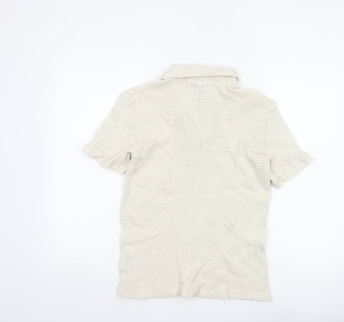 H&M Women Ivory Size 8 Regular Fit Knit Cotton Short Sleeve Polo Top