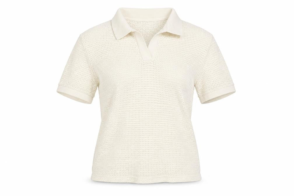 H&M Women Ivory Size 8 Regular Fit Knit Cotton Short Sleeve Polo Top