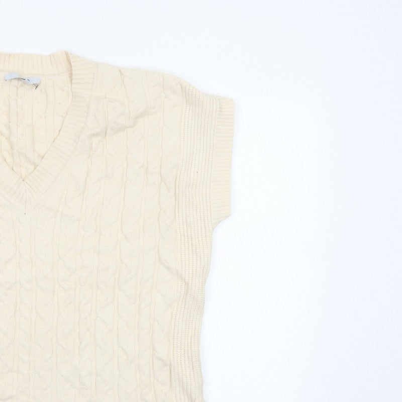 Next Women Ivory L Cable-Knit V-Neck Sleeveless Jumper Vest