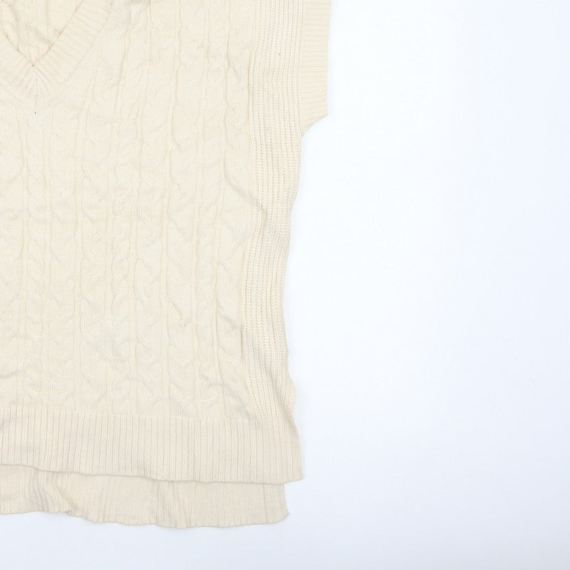 Next Women Ivory L Cable-Knit V-Neck Sleeveless Jumper Vest