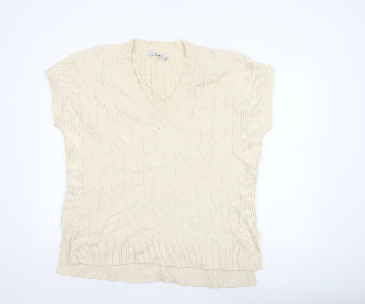 Next Women Ivory L Cable-Knit V-Neck Sleeveless Jumper Vest