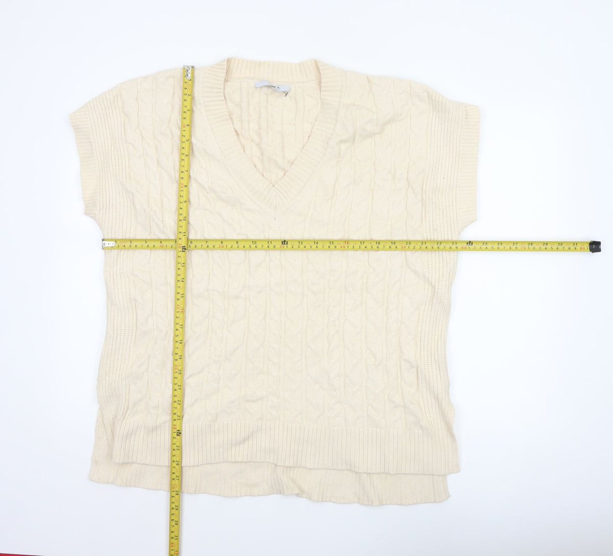 Next Women Ivory L Cable-Knit V-Neck Sleeveless Jumper Vest