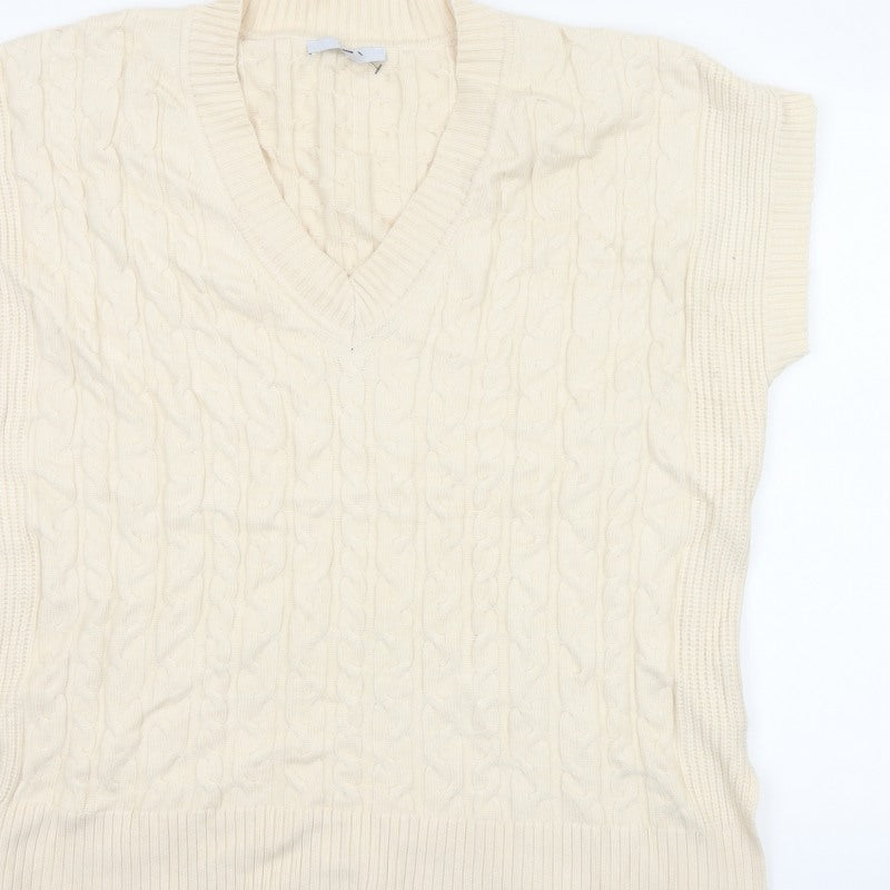 Next Women Ivory L Cable-Knit V-Neck Sleeveless Jumper Vest