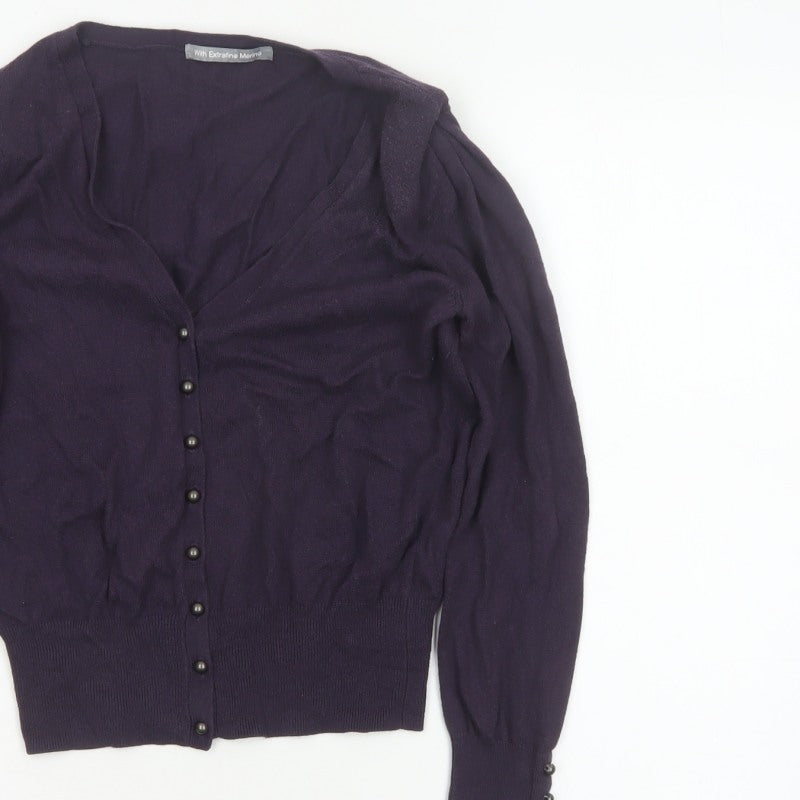 Marks & Spencer Women Blue UK 10 V-Neck Button Balloon Sleeve Cardigan