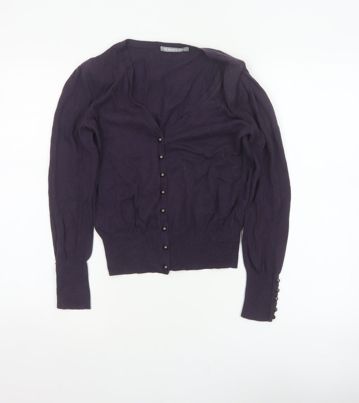 Marks & Spencer Women Blue UK 10 V-Neck Button Balloon Sleeve Cardigan