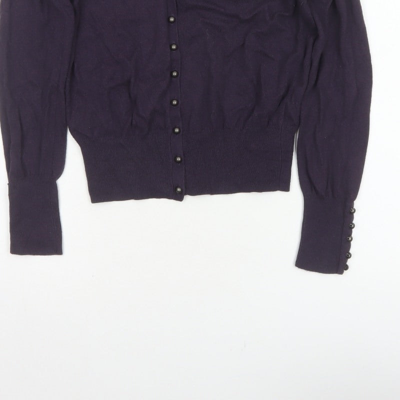 Marks & Spencer Women Blue UK 10 V-Neck Button Balloon Sleeve Cardigan