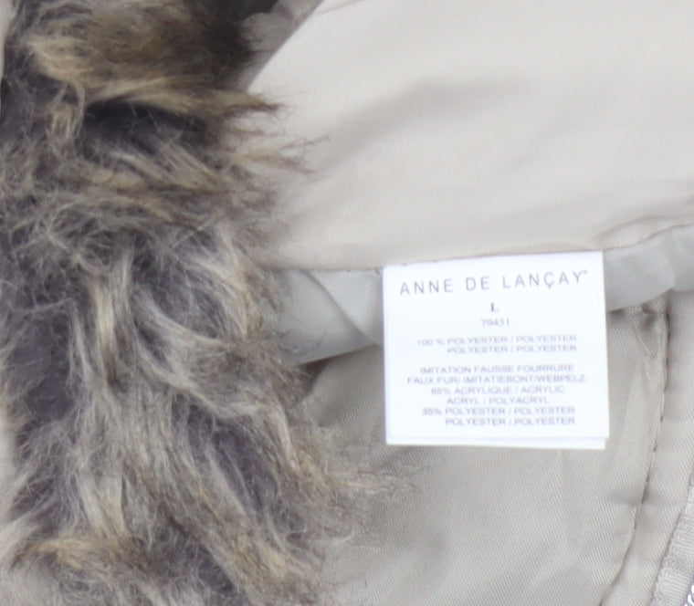 Anne De Lancay Women's Beige L Quilted Puffer Hooded Faux Fur Coat