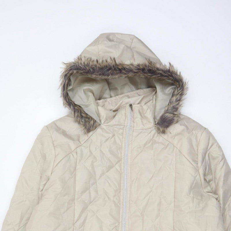 Anne De Lancay Women's Beige L Quilted Puffer Hooded Faux Fur Coat