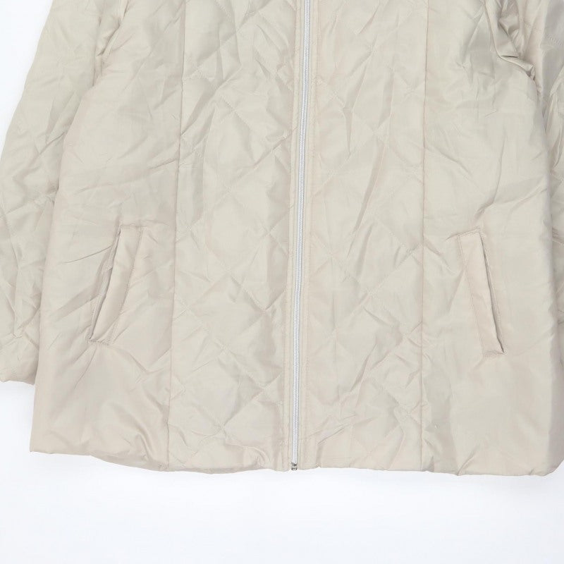 Anne De Lancay Women's Beige L Quilted Puffer Hooded Faux Fur Coat