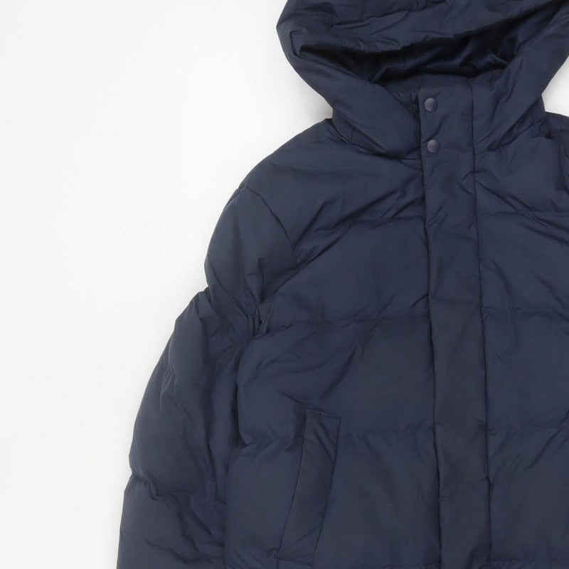 Uniqlo Boys Blue 7-8 Years Long Hooded Down Puffer Coat