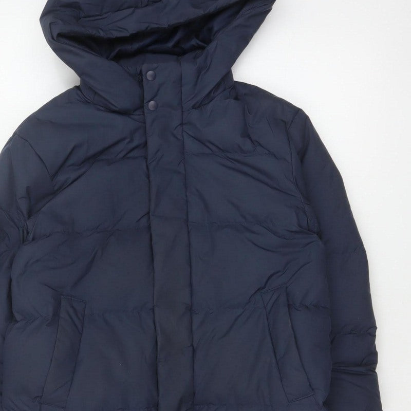 Uniqlo Boys Blue 7-8 Years Long Hooded Down Puffer Coat