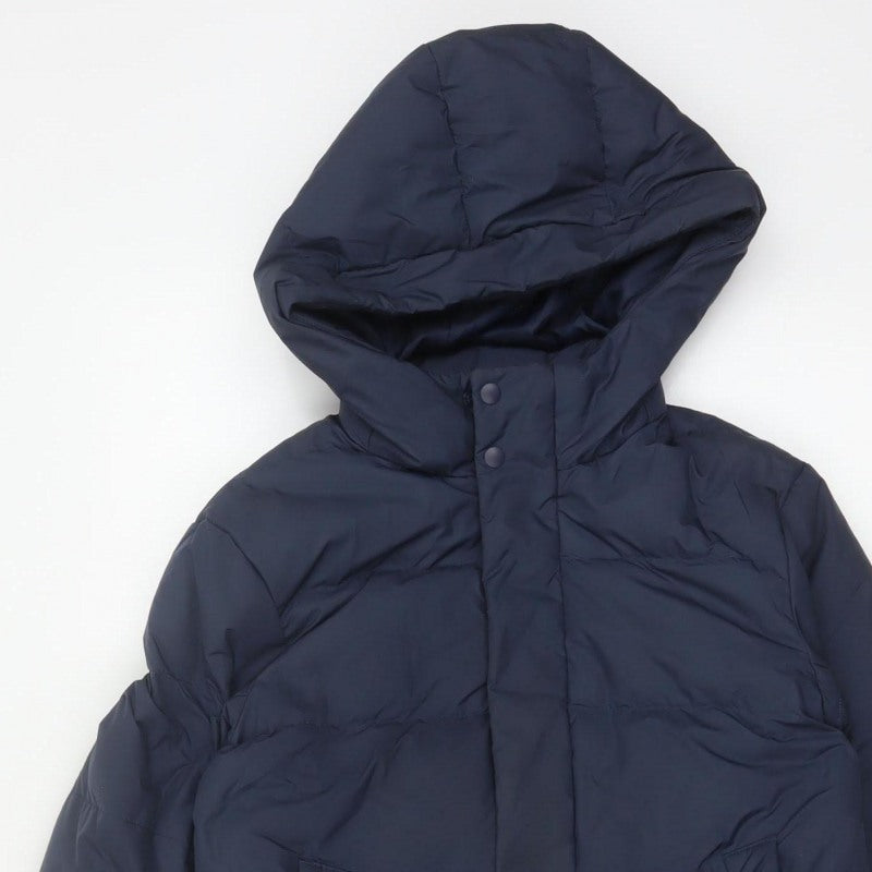 Uniqlo Boys Blue 7-8 Years Long Hooded Down Puffer Coat