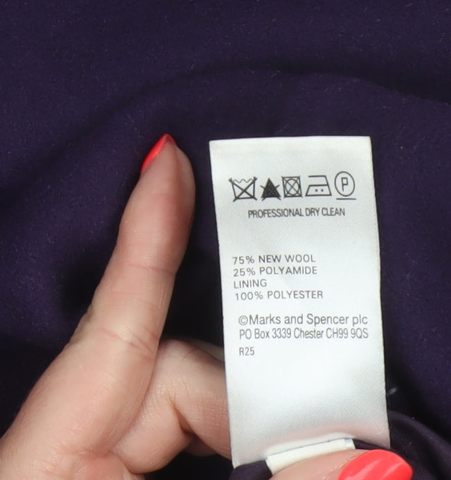 Marks and Spencer Women Purple UK 16 Wool Blend Mid-Length Overcoat