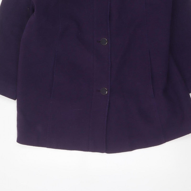 Marks and Spencer Women Purple UK 16 Wool Blend Mid-Length Overcoat