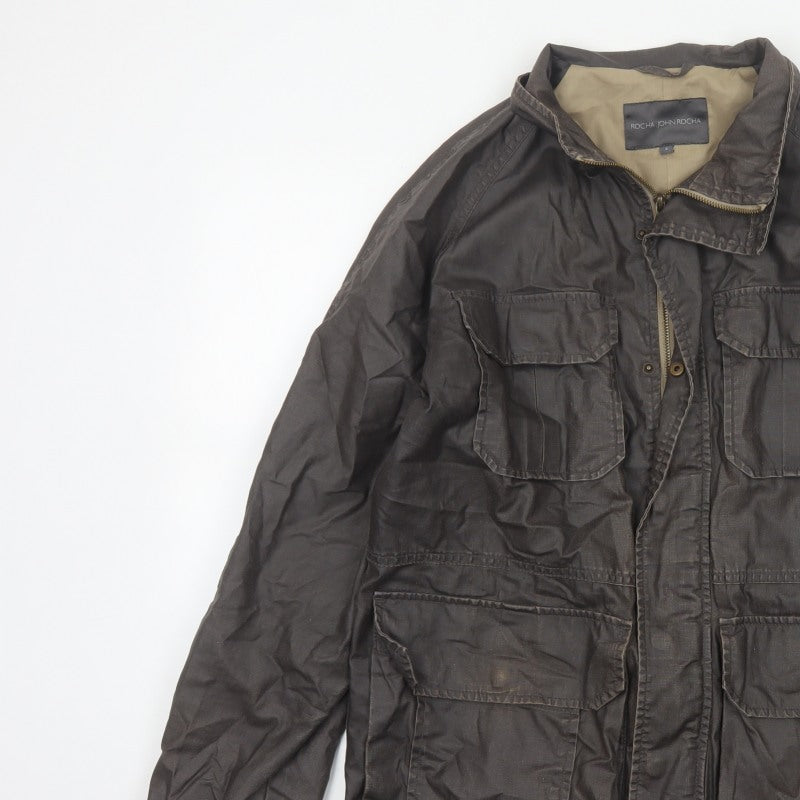 Rocha John Rocha Men’s Brown Small Military Field Jacket Linen Cotton