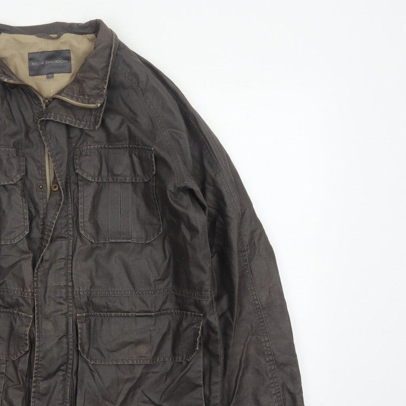 Rocha John Rocha Men’s Brown Small Military Field Jacket Linen Cotton