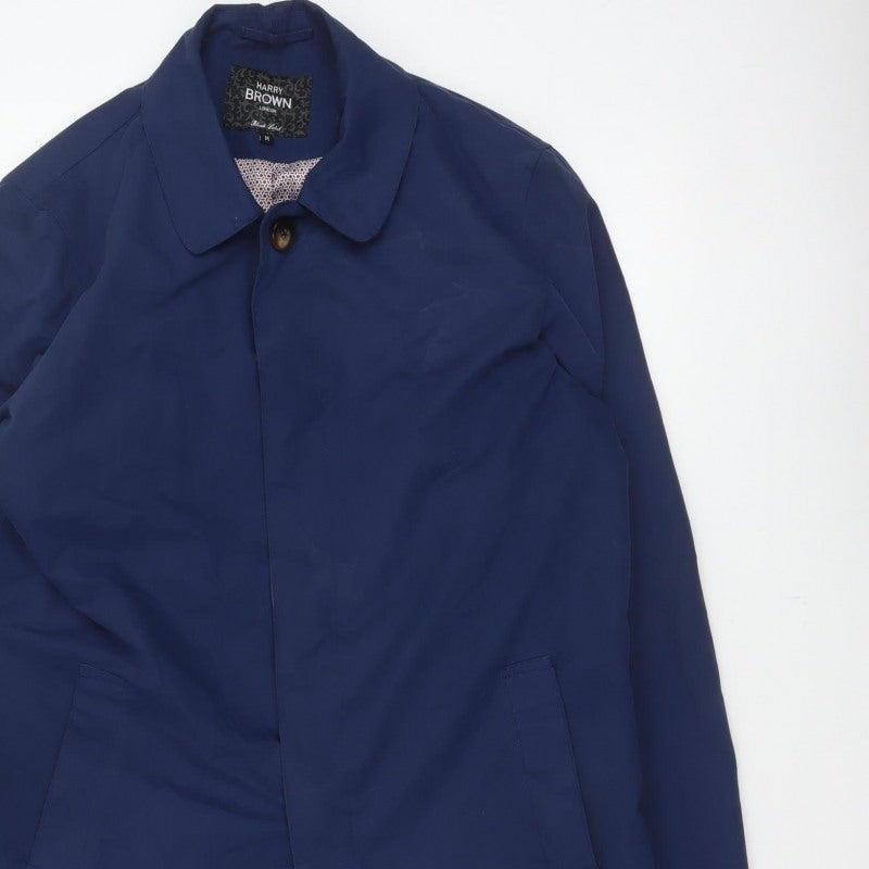 Harry Brown Women’s Blue M Long Polyester Overcoat Collared