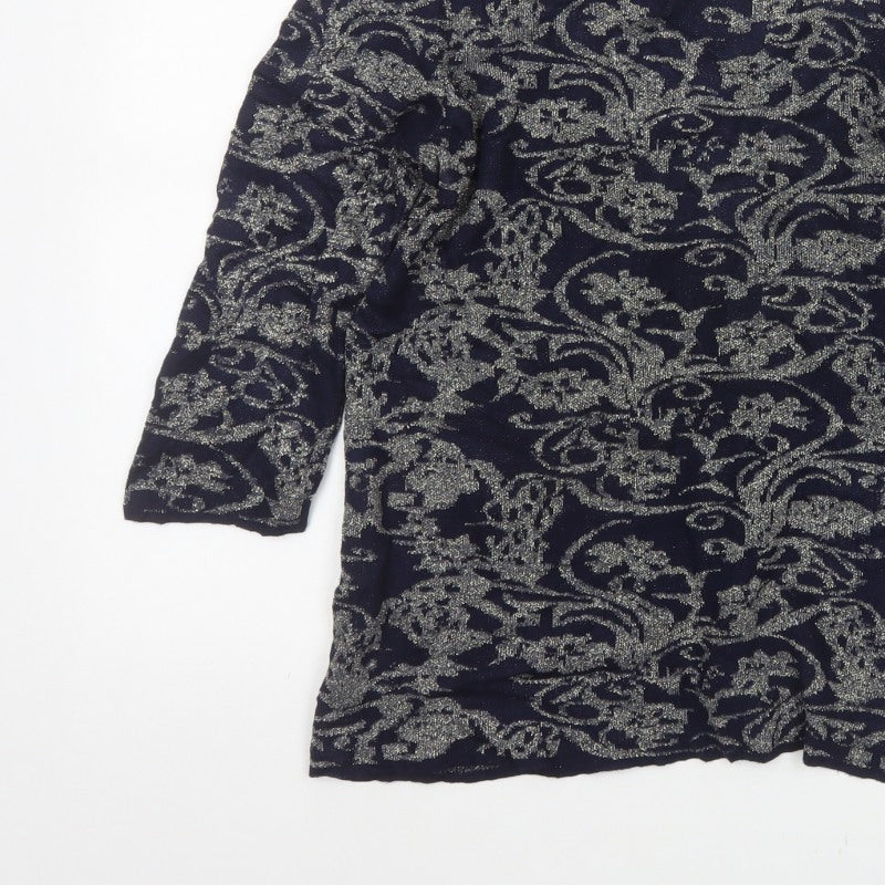 Monsoon Women’s Blue Silver Floral Glitter Knit Jumper UK 18
