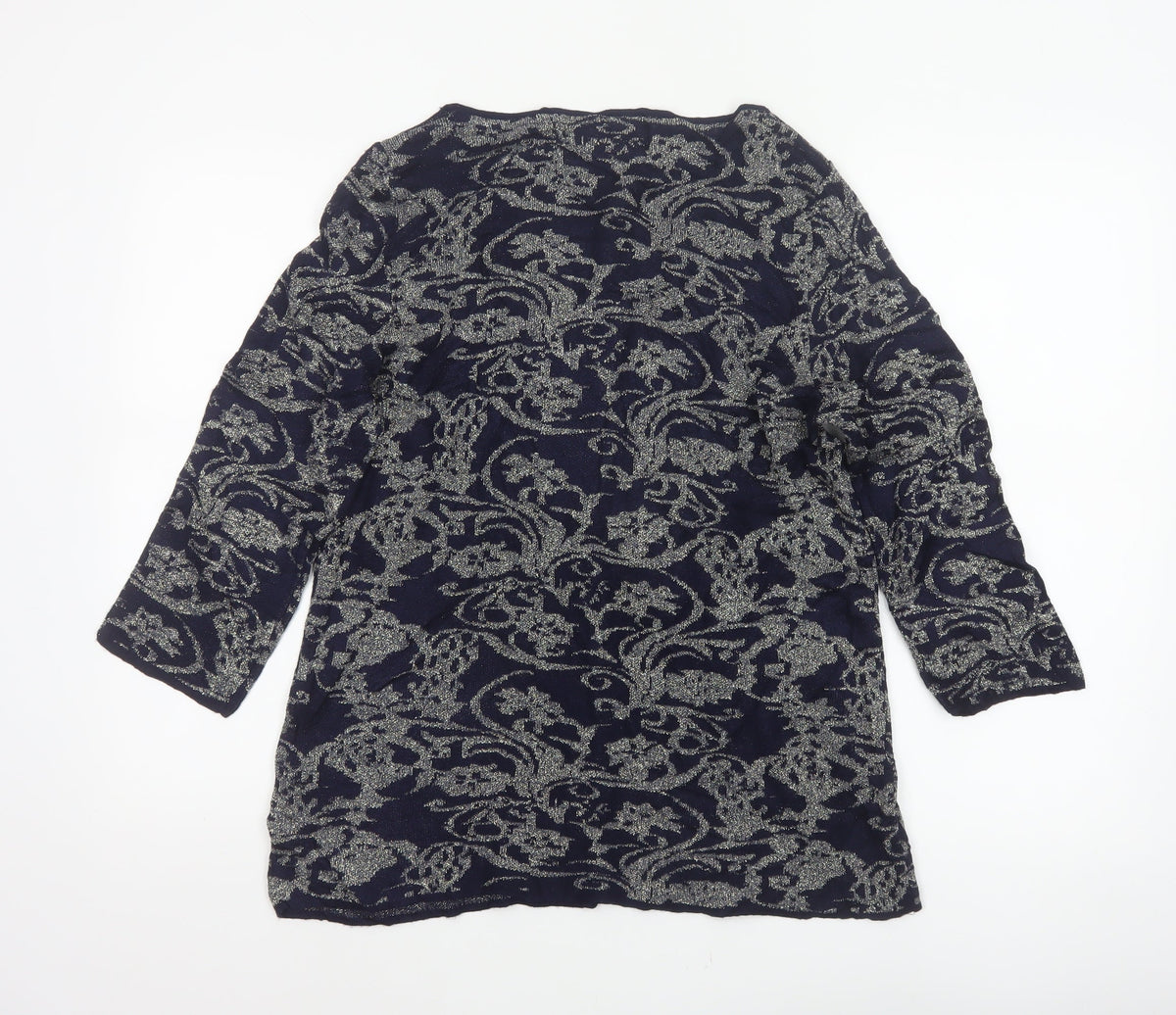 Monsoon Women’s Blue Silver Floral Glitter Knit Jumper UK 18