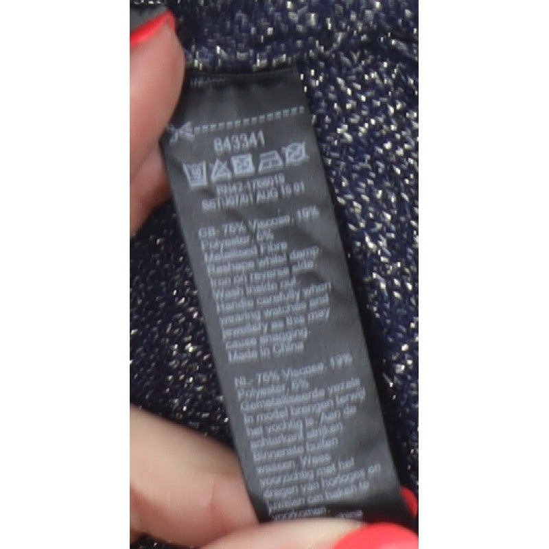 Monsoon Women’s Blue Silver Floral Glitter Knit Jumper UK 18