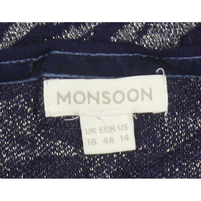 Monsoon Women’s Blue Silver Floral Glitter Knit Jumper UK 18