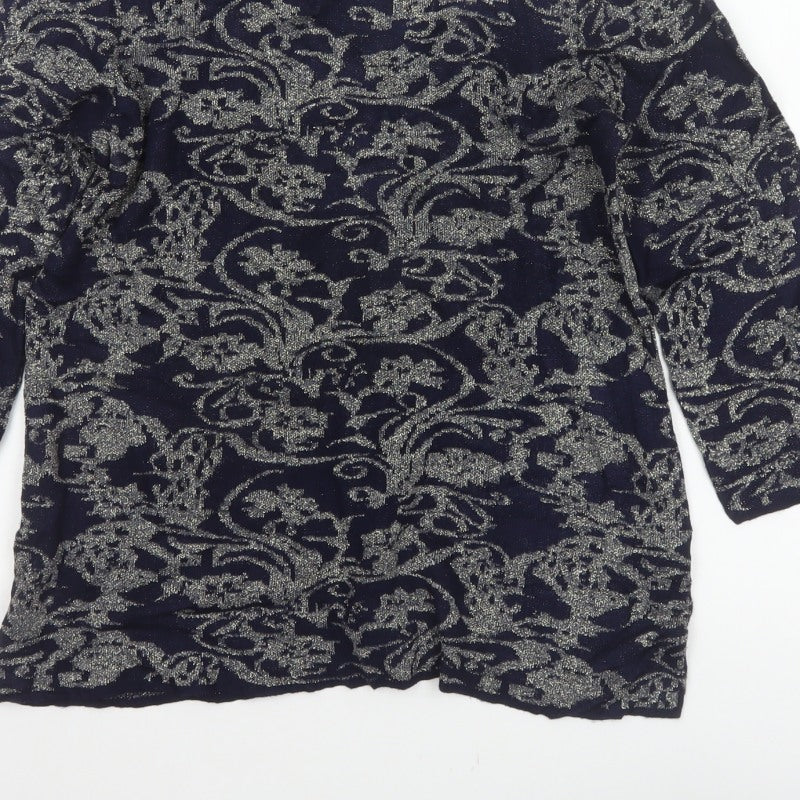 Monsoon Women’s Blue Silver Floral Glitter Knit Jumper UK 18