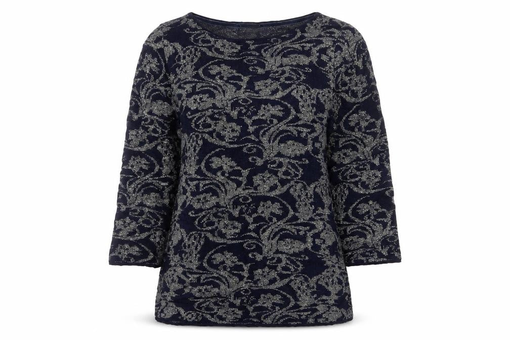 Monsoon Women’s Blue Silver Floral Glitter Knit Jumper UK 18