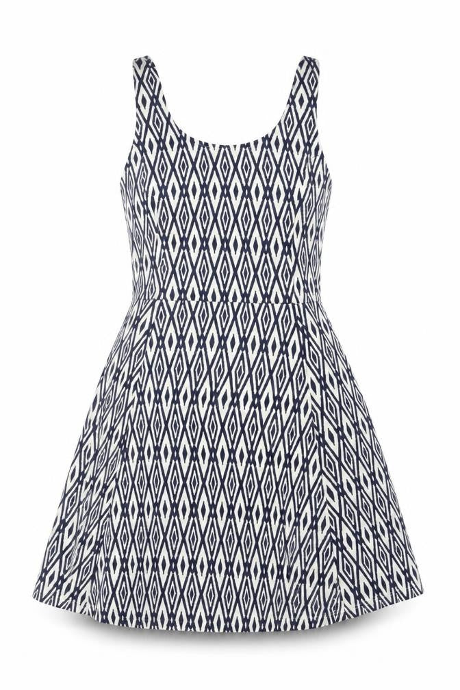 Divided H&M Women’s Blue Geometric Skater Dress UK 6 Sleeveless