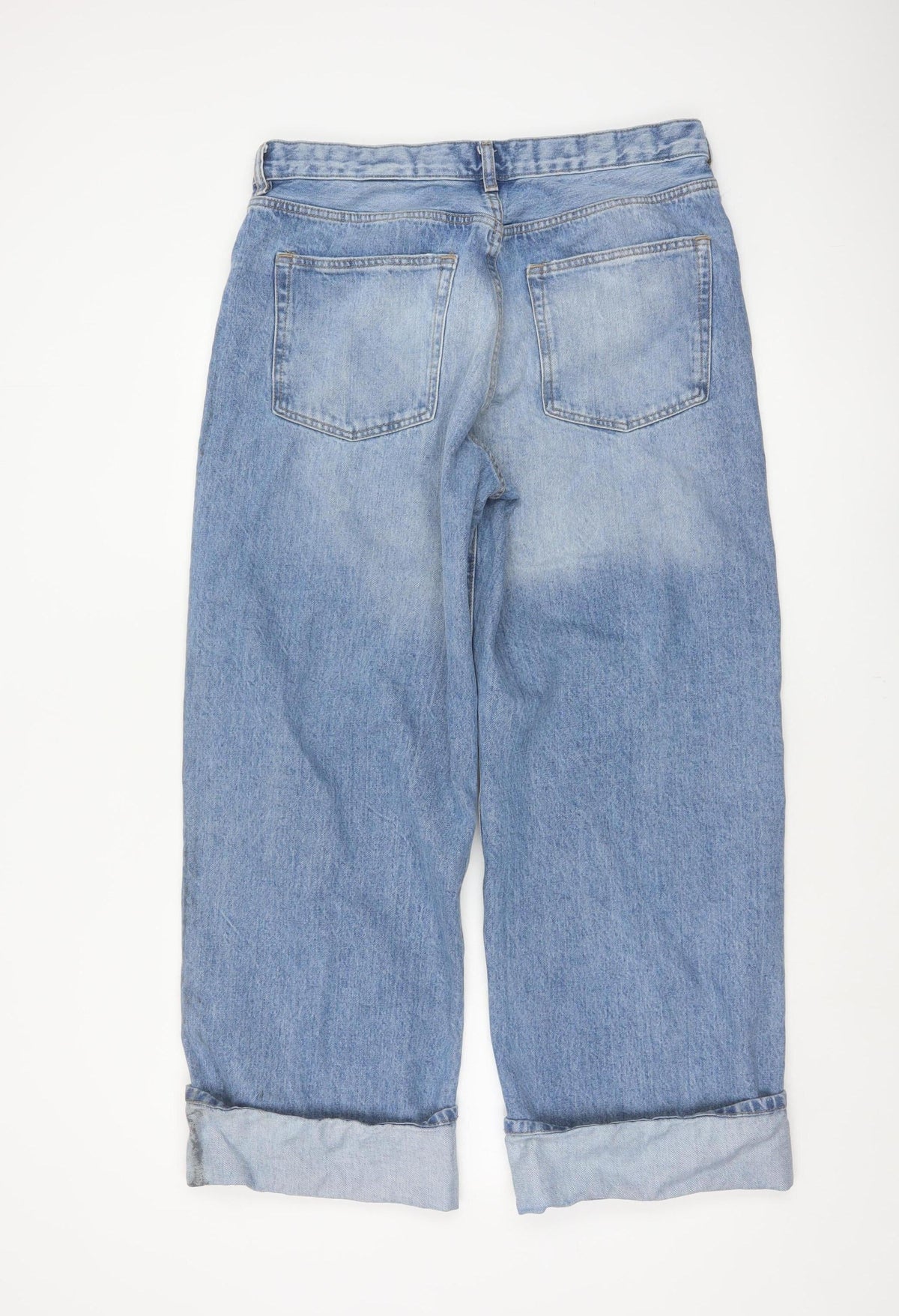 M&S Women Blue UK 16 Wide Leg High Rise Cuffed Jeans