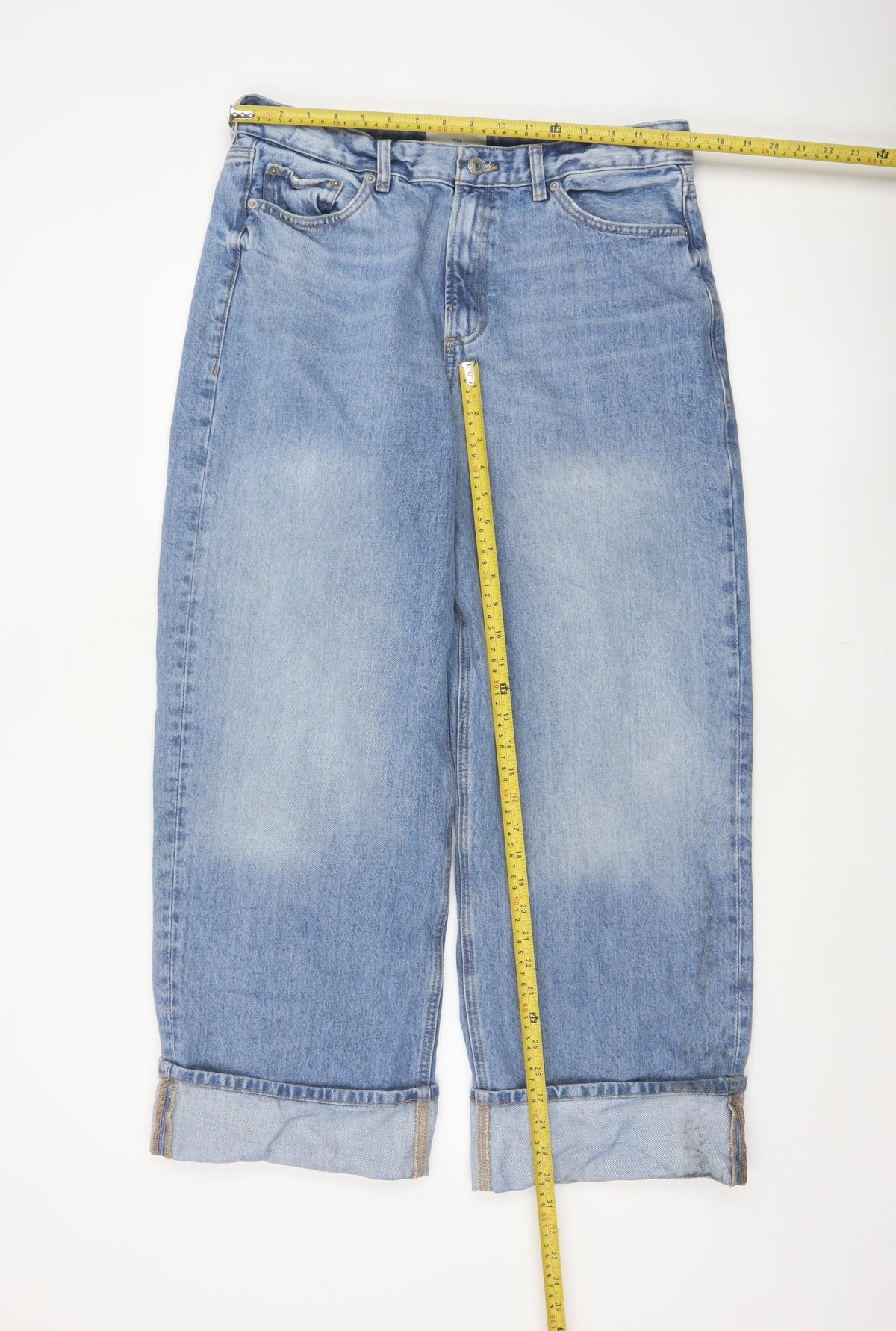 M&S Women Blue UK 16 Wide Leg High Rise Cuffed Jeans