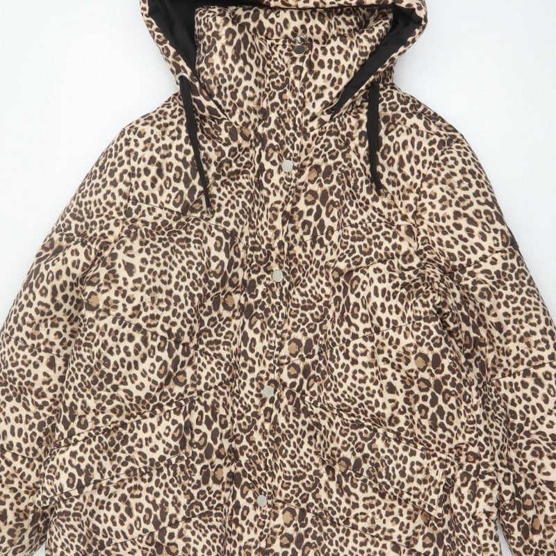 Tokyo Laundry Women’s Brown Leopard Print Puffer Jacket UK 10 Hooded