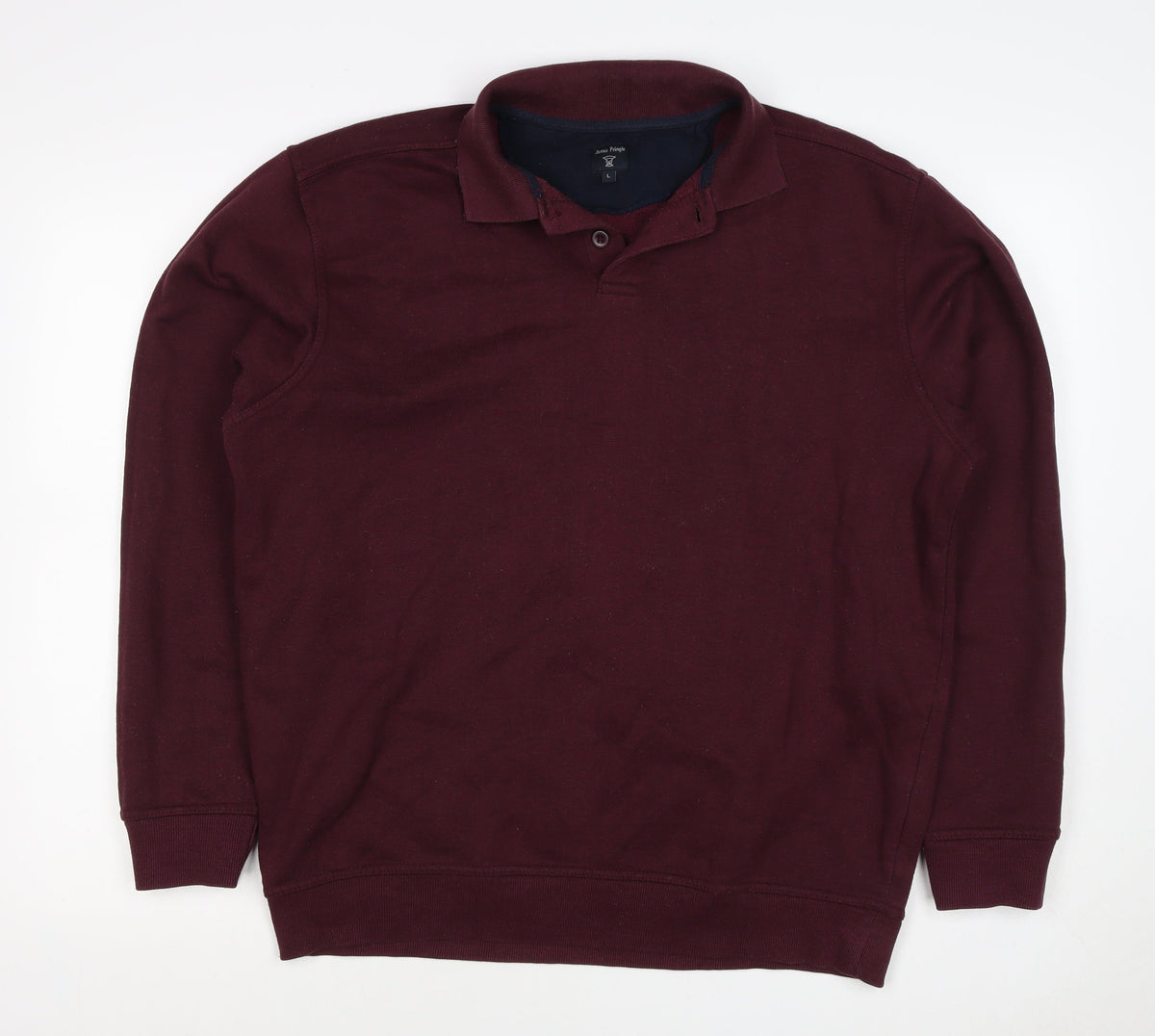 James Pringle Men's Burgundy L Henley Collared Button Sweatshirt