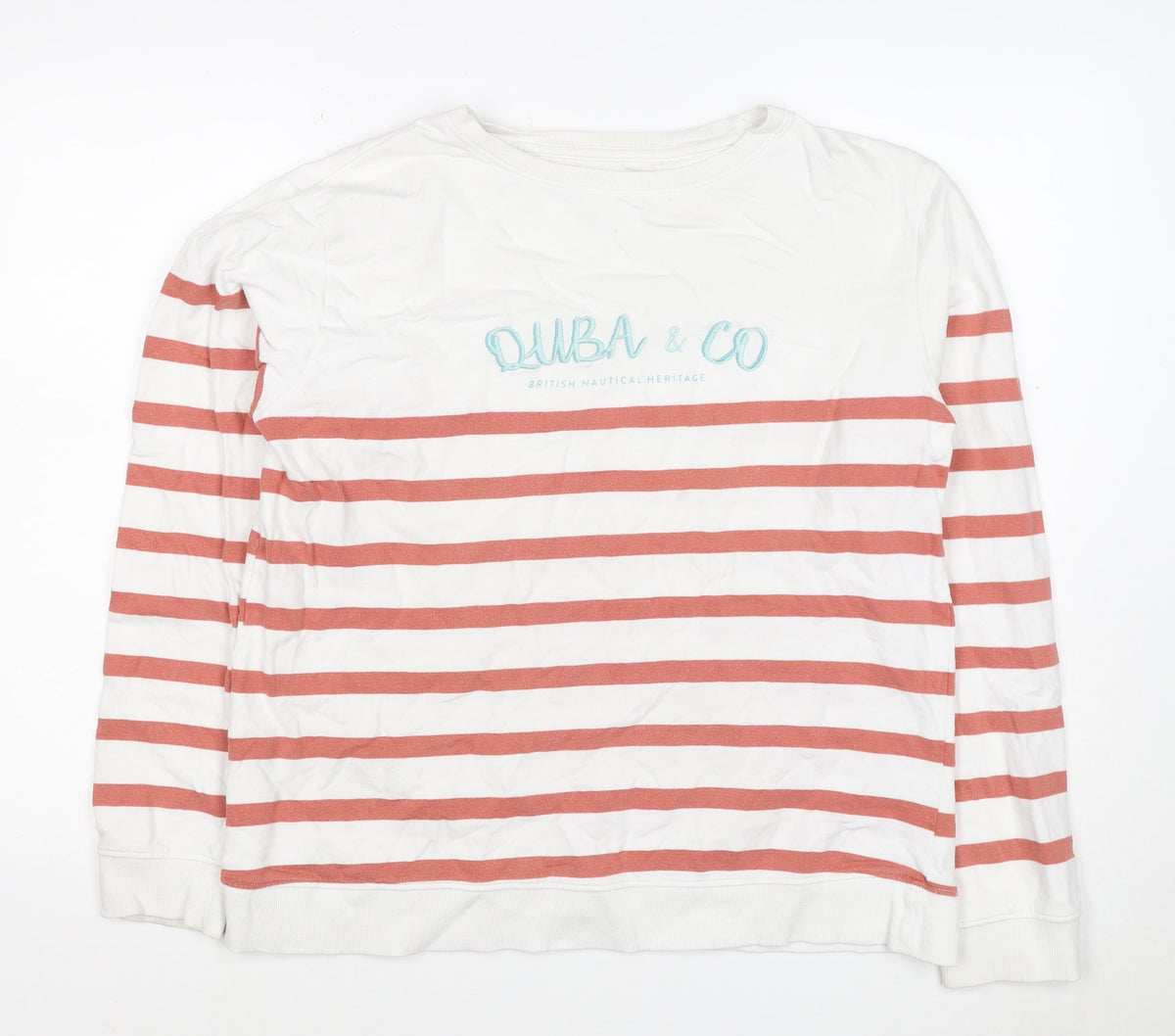Quba & Co Women’s White Red Striped Logo Pullover Sweatshirt UK 14