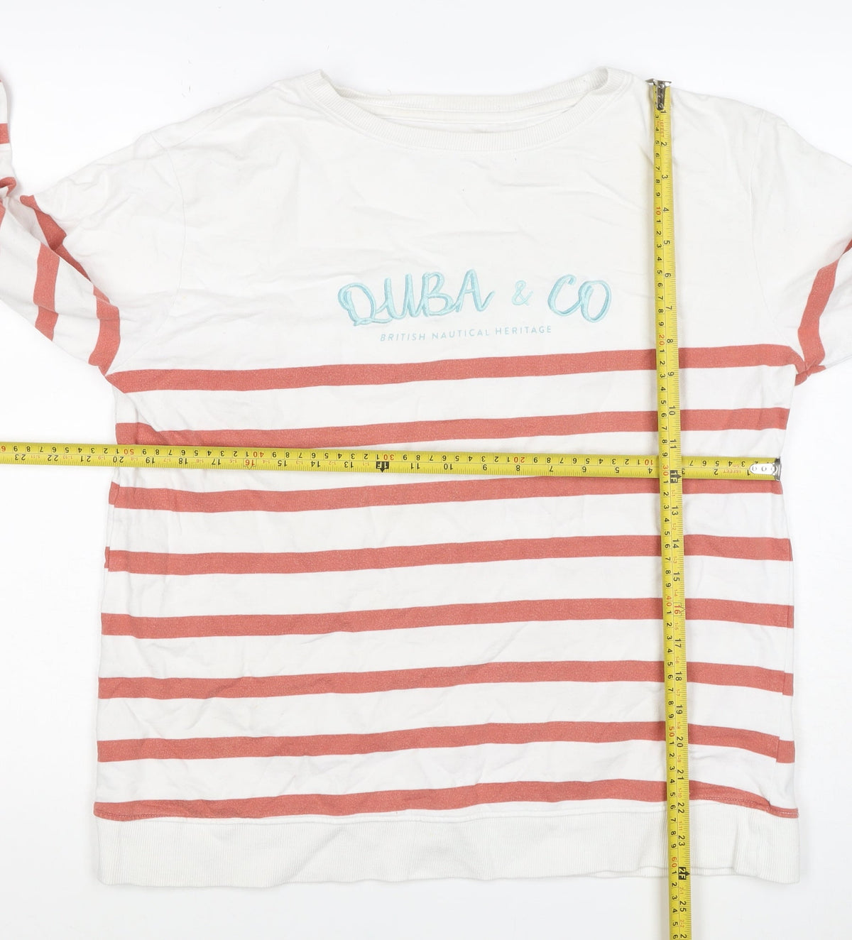 Quba & Co Women’s White Red Striped Logo Pullover Sweatshirt UK 14