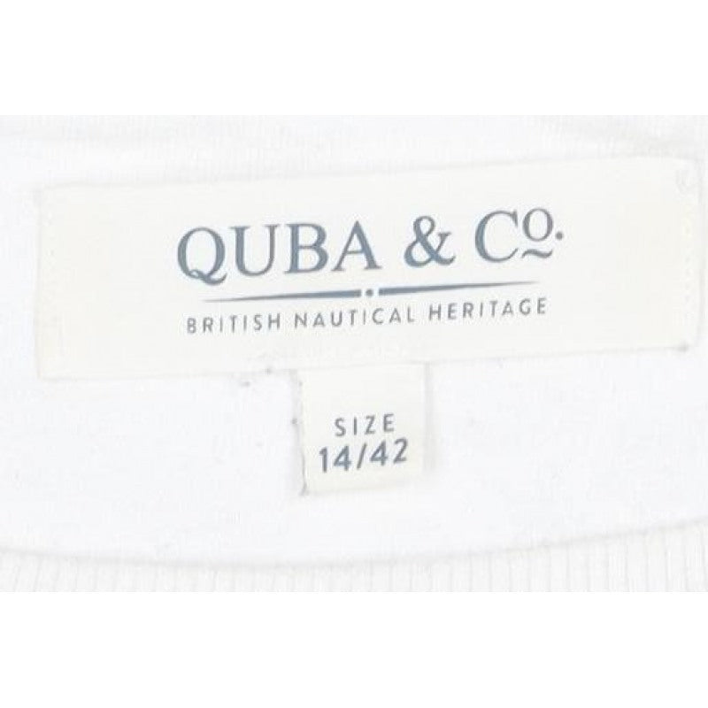 Quba & Co Women’s White Red Striped Logo Pullover Sweatshirt UK 14