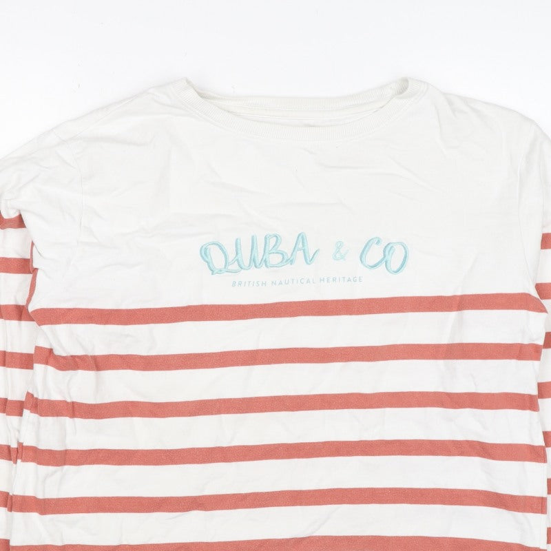 Quba & Co Women’s White Red Striped Logo Pullover Sweatshirt UK 14